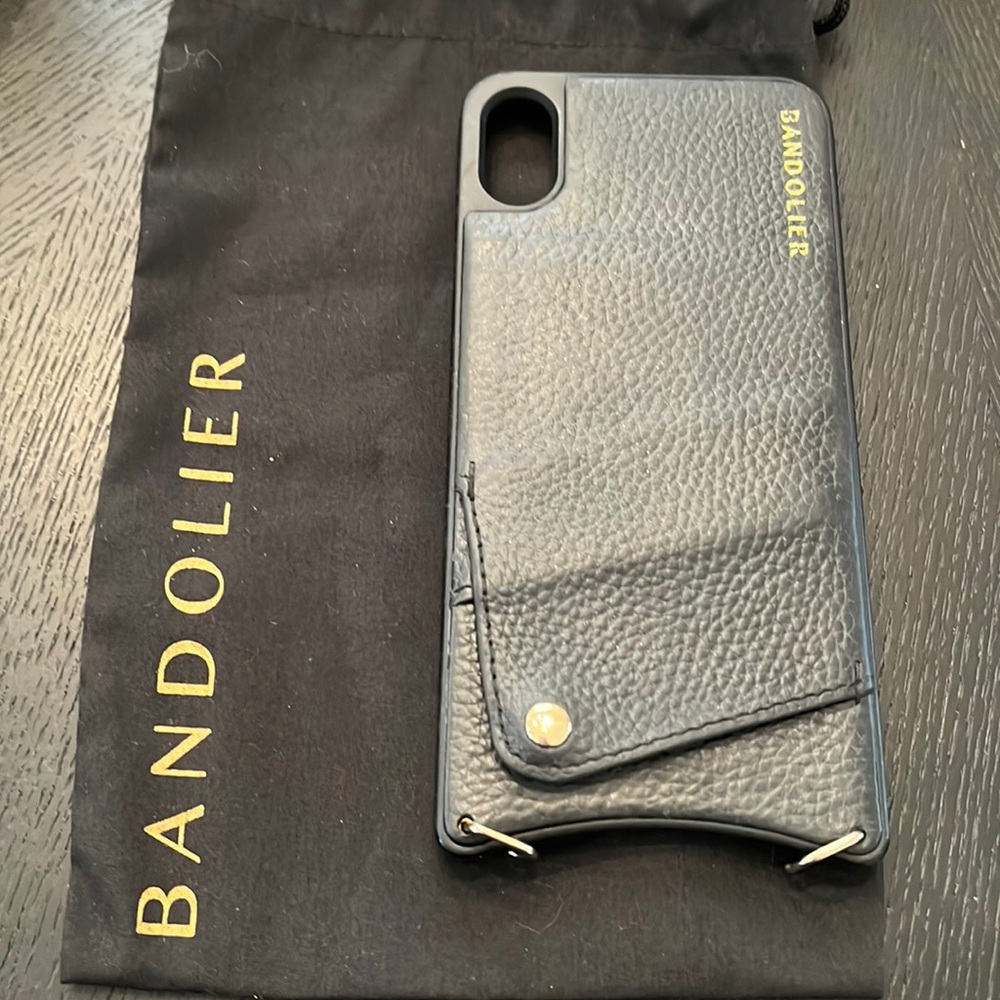 Bandolier iPhone 10 max black pebbled leather case with card slot
